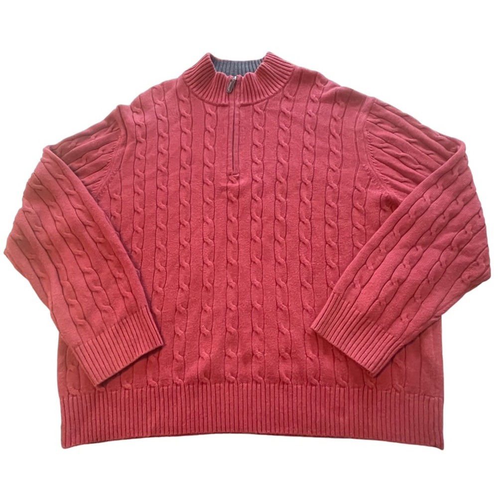 Cremieux Red Wine Cable Knit Quarter Zip Cotton Pullover Men's Sweater sz XL